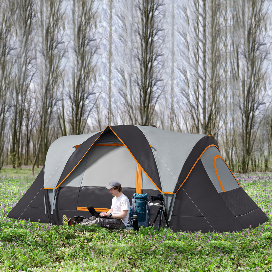 5-6 Man Dome Camping Tent - Light Grey and Black