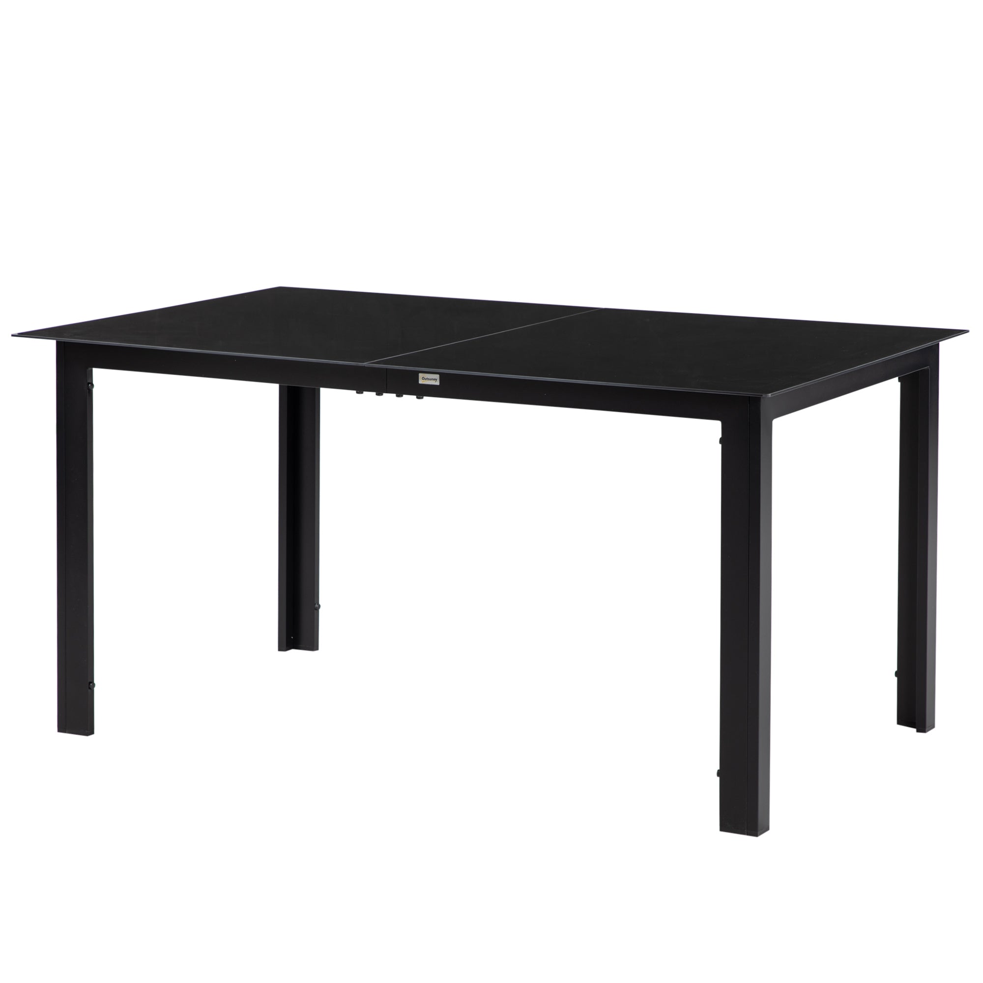 Outdoor Dining Table for 6, Aluminium Rectangular Garden Table with Tempered Glass Tabletop for Yard, Patio, Black
