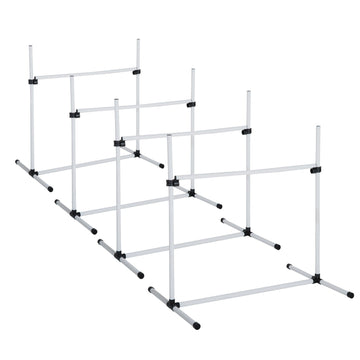 4 Pieces Dog Agility Training Equipment, Adjustable Height Jumps Hurdle with Carrying Bag for Outdoor, White