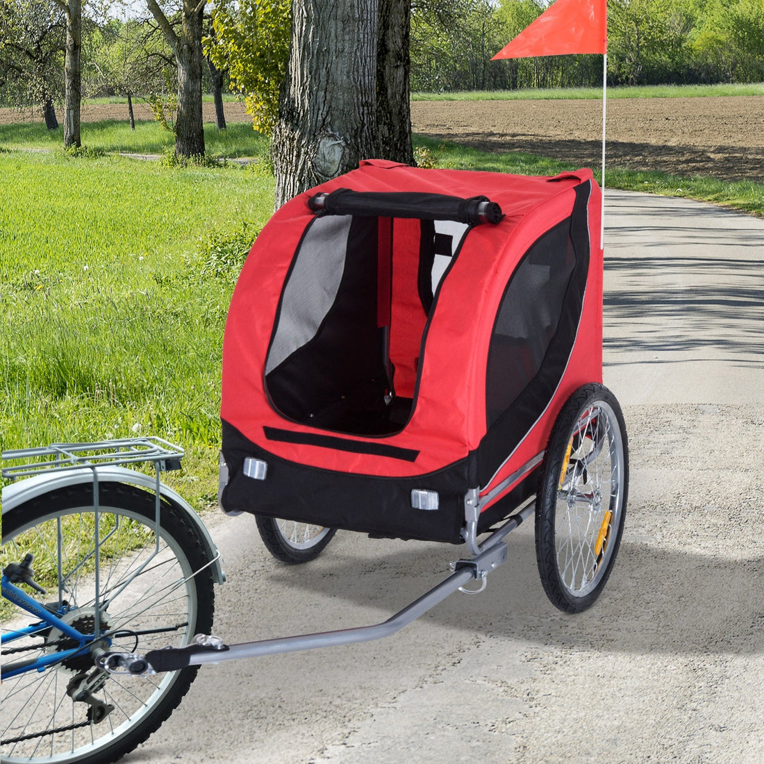 Steel Dog Bike Trailer Pet Cart Carrier for Bicycle Kit Water Resistant with Hitch Coupler Travel Black and Red