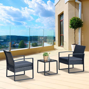 2 Seater Rattan Coffee Set-Black