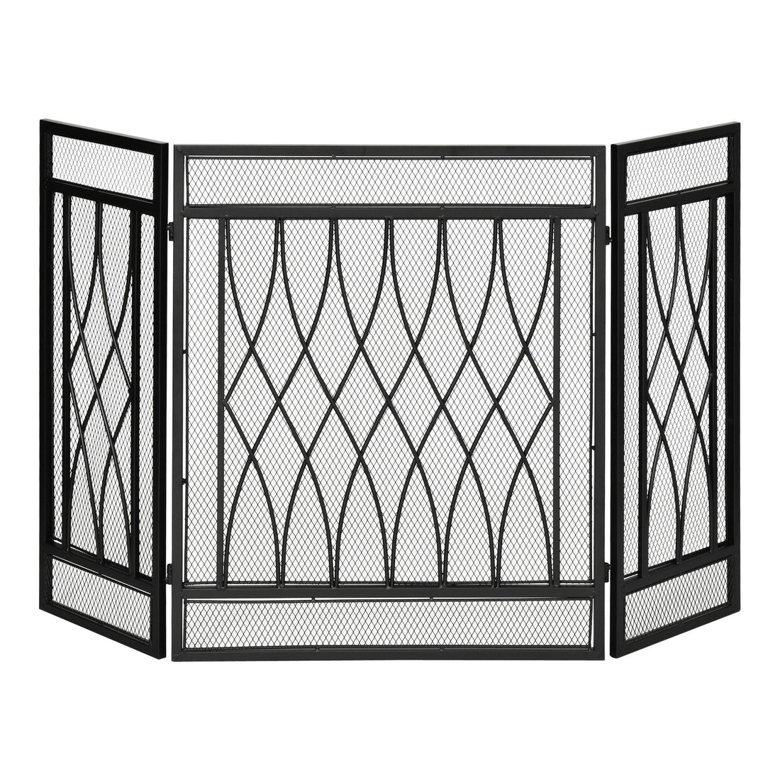 126cm 3-Panel Metal Folding Fireplace Screen Heat Flame Protective Guard Child Pet Home Spark Barrier Surround w/ Mesh Pattern