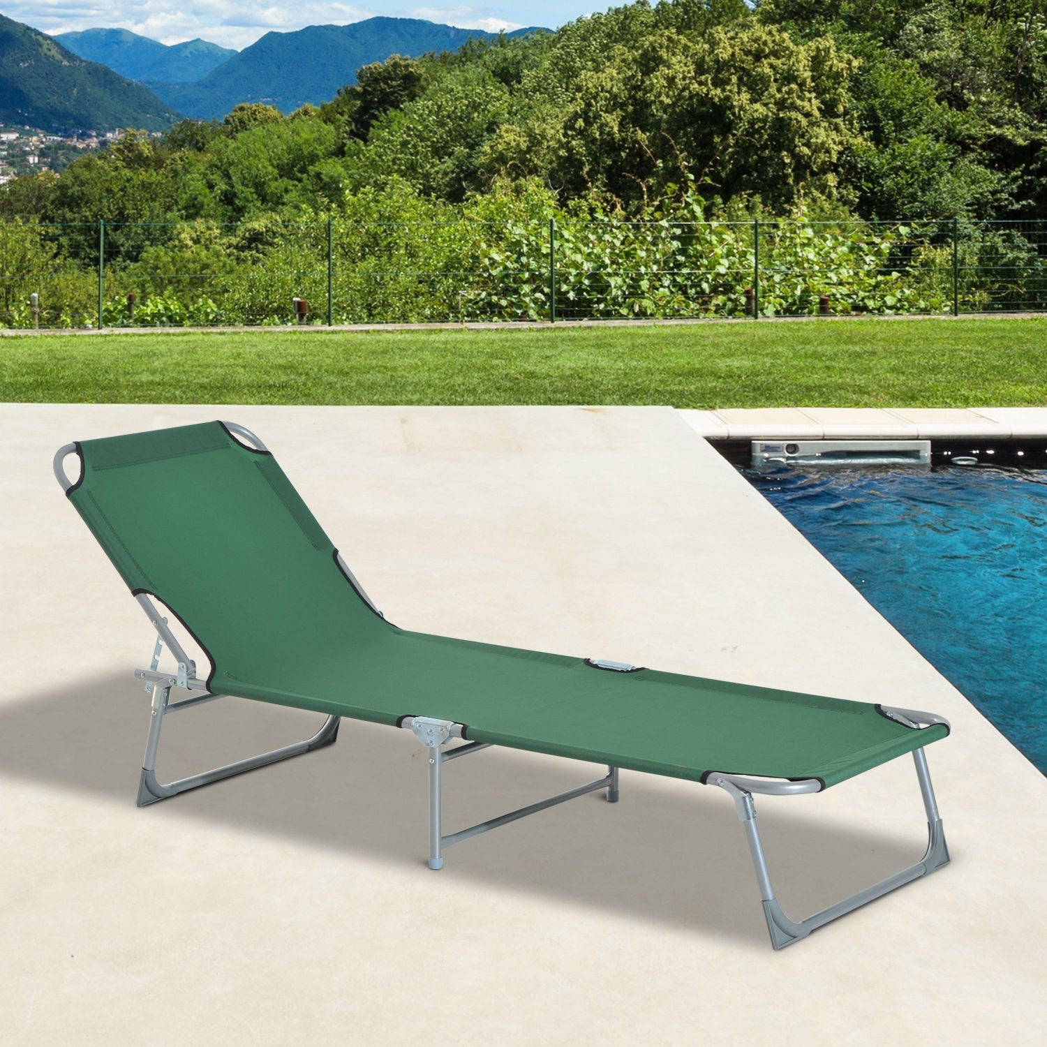Reclining Sun Lounger Chair Folding Camping Bed with 4-Position Adjustable Backrest, for Travel Indoor Outdoor Office Fishing, Green