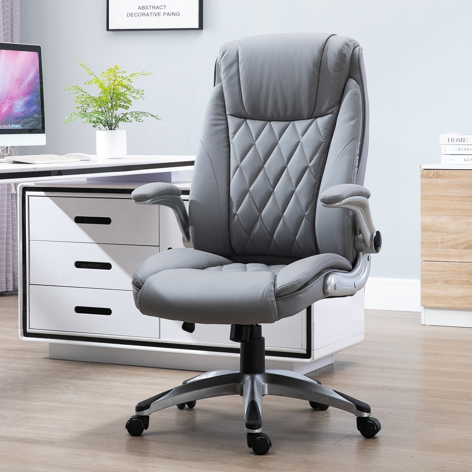 Faux Leather Executive Swivel Office Chair - Grey