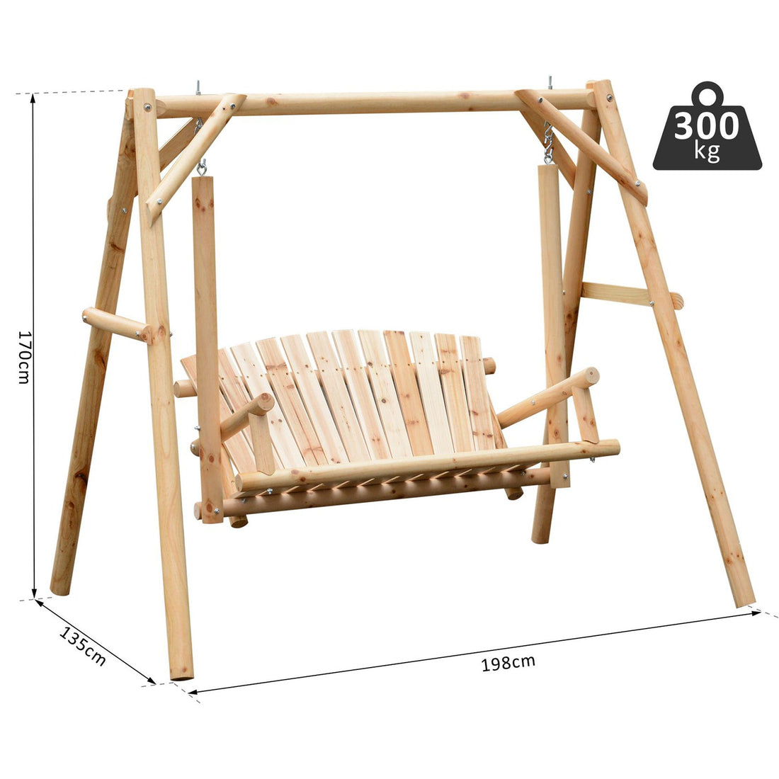 Outdoor 2 Seater Swing Chair Larch Wood Garden Swing Seat Porch Hammock Bench Lounger
