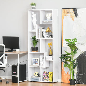 8-Tier Freestanding Bookcase w/ Melamine Surface Anti-Tipping Foot Pads Home Display Storage Grid Stand Bedroom Living Room Furniture Modern Style - White