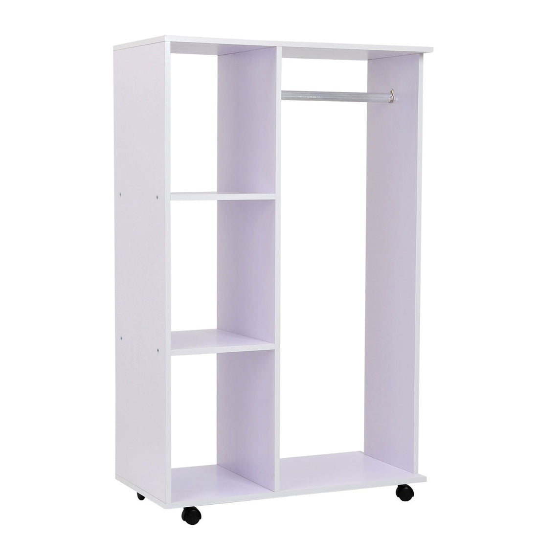 Open Wardrobe on Wheels, Bedroom Wardrobe with Clothes Hanging Rail, 3 Storage Shelves, Mobile Garment Rack for Cloakroom, Hallway, White