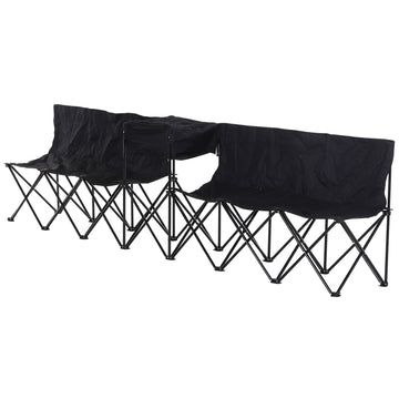 6 Seat Folding Sports Bench Portable Sports Team Bench Spectator Chair with Cooler Bag and Carrying Bag for Outdoor Picnic Camping - Black