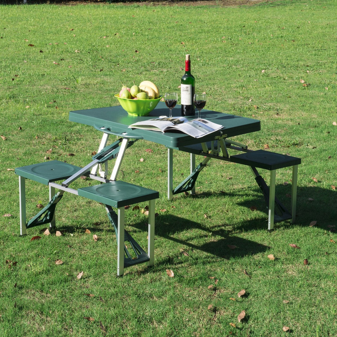 ABS Aluminum Portable Picnic Table Bench Set Green