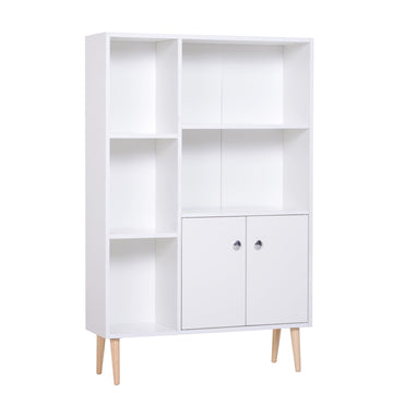 Sideboard Storage Cabinet Cupboard, Open Bookcase with 2 Doors 5 Compartments Wooden Modern Style for Living Room Bedroom Kitchen 80 x 23 x 123 cm, White