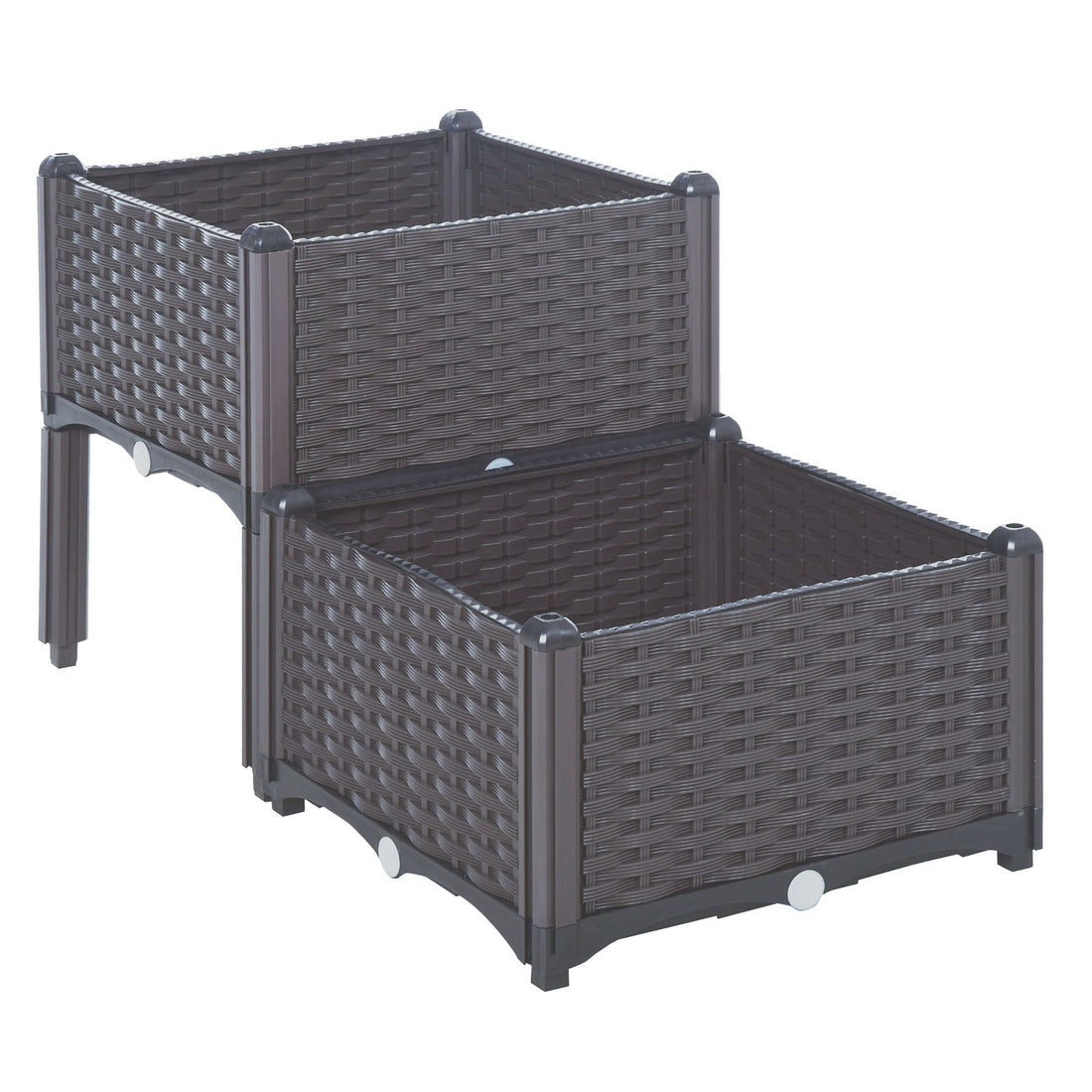 Set of 2 26L Garden Raised Bed Elevated Patio Flower Plant Planter Box PP Vegetables Planting Container, Brown