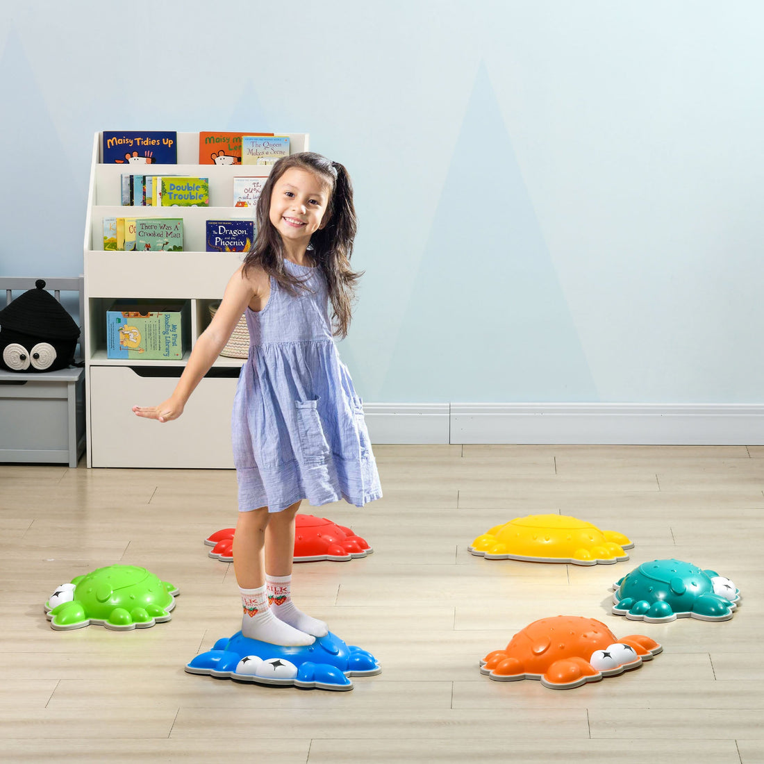 6PCs Kids Stepping Stones w/ TPE Anti-Slip Edge, Crab-Designed Balance River Stones, Obstacle Courses, Stackable