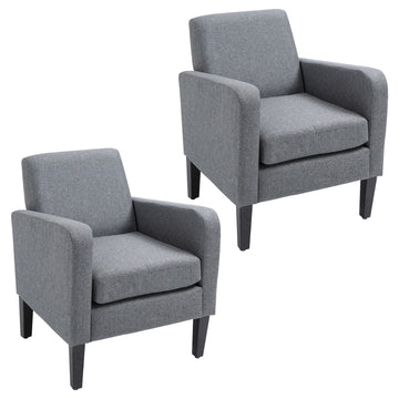 2 Pieces Modern Armchairs with Rubber Wood Legs, Upholstered Accent Chairs, Single Sofa for Living Room, Bedroom, Grey