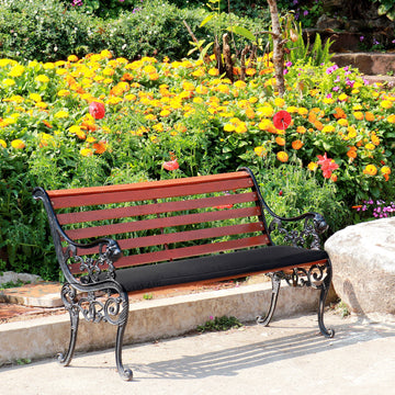 2-Seater Garden Bench Cushion with Ties, Swing Chair Cushion, Replacement Cushion for Outdoor Furniture, 110 x 46 cm, Black