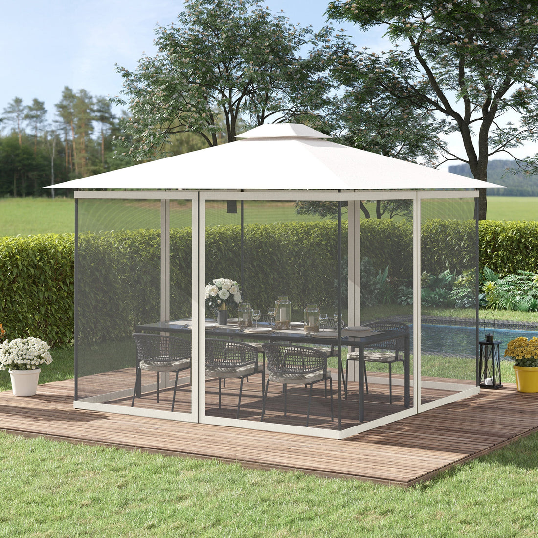 302 x 207cm Universal Replacement Mesh Sidewall Netting for Gazebos and Canopy Tents, (Sidewall Only) White