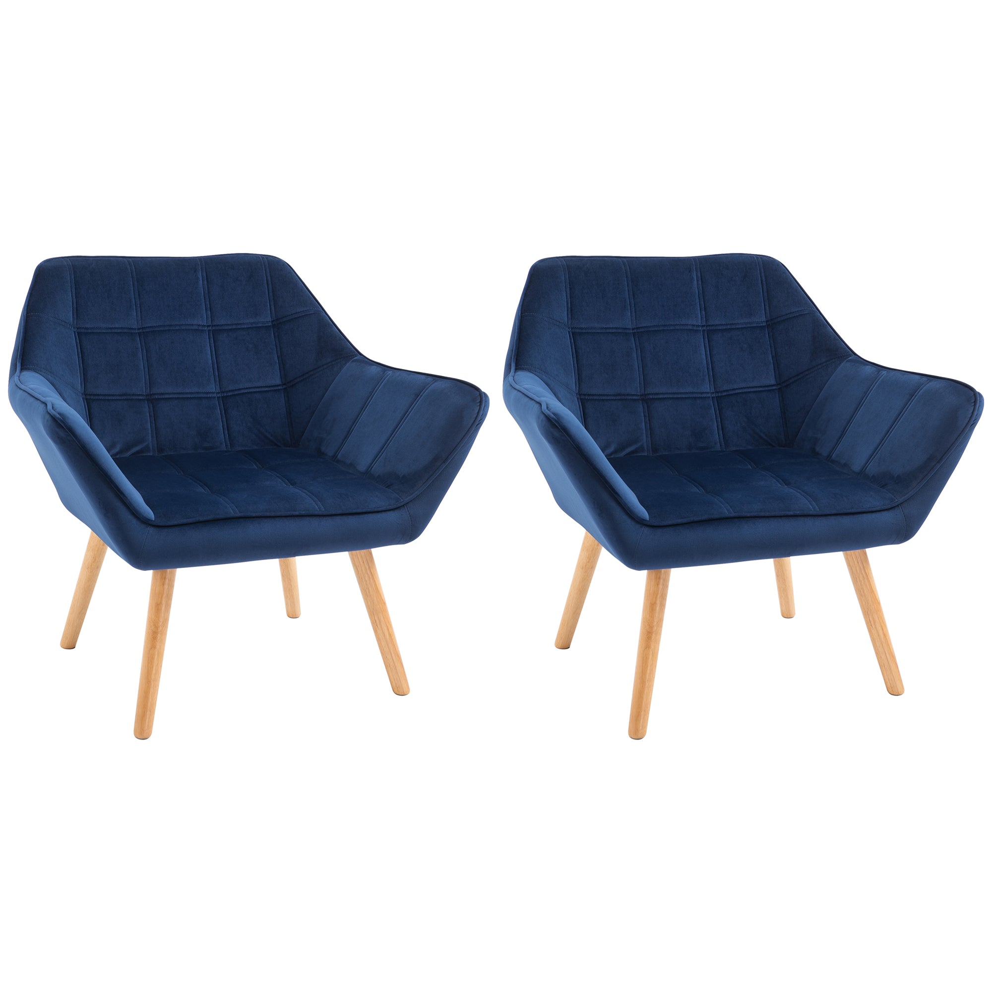 Armchair Accent Chair, Vanity Chair with Wide Arms, Slanted Back, Padding, Metal Frame, Wooden Legs, Home Bedroom Furniture Seating, Set of 2, Blue