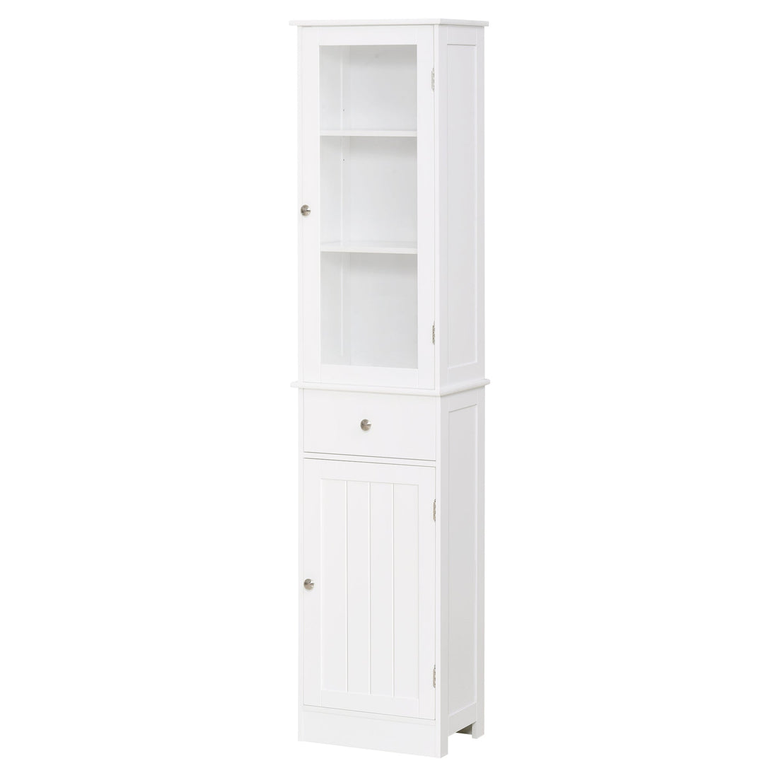 Bathroom Storage Cabinet with 3-tier Shelf Drawer Door, Floor Cabinet Free Standing Tall Slim Side Organizer Shelves, White