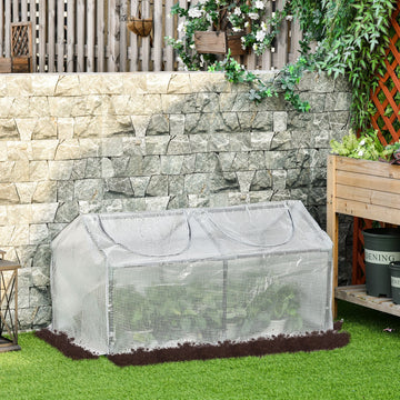 Mini Greenhouse Portable Flower Planter Tomato Vegetable House for Garden Backyard with Zipper 120 x 60 x 60 cm, White
