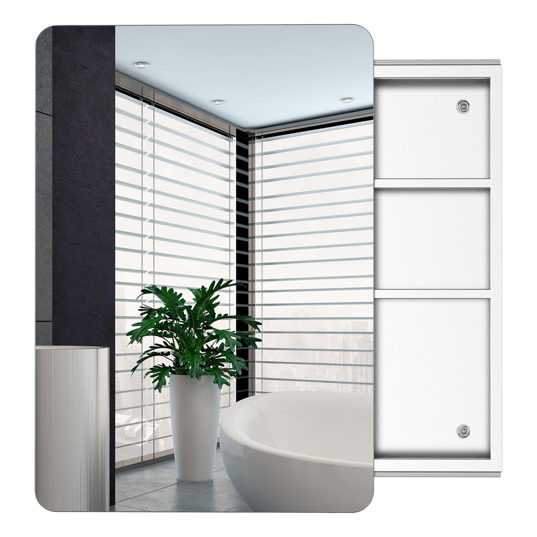 Bathroom Storage Cabinet w/Sliding Mirror Door, Wall Mounted Bathroom Cabinet with 3 Shelves, Stainless Steel Frame, 46W x 66H cm