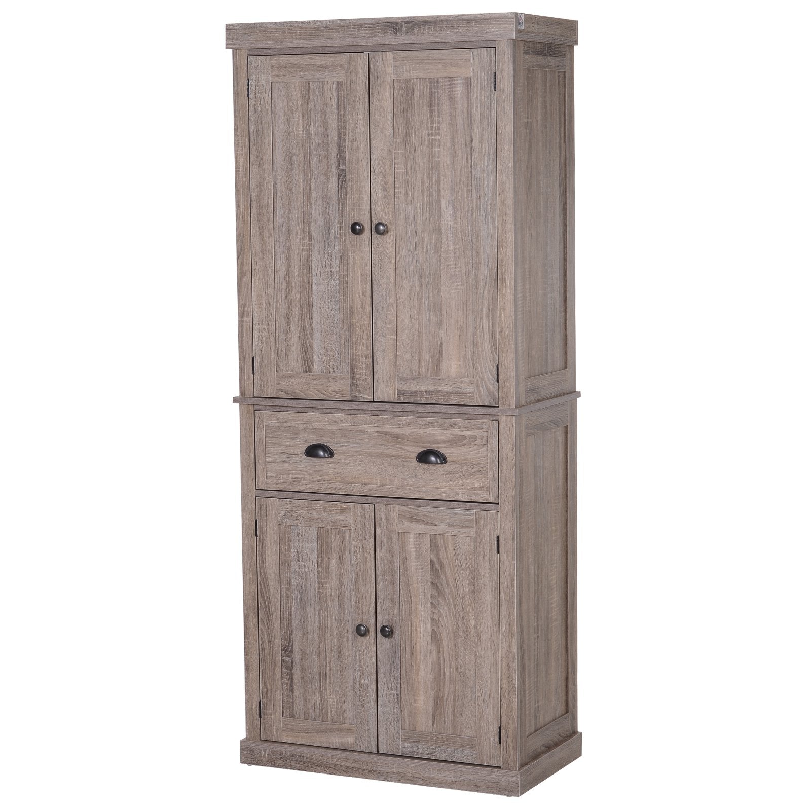 Freestanding Kitchen Cupboard, 184cm Tall Storage Cabinet with Doors and Shelves, Traditional Colonial 4-Door Kitchen Pantry Cupboard with Drawer, Dark Wood Grain
