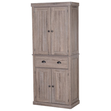 Freestanding Kitchen Cupboard, 184cm Tall Storage Cabinet with Doors and Shelves, Traditional Colonial 4-Door Kitchen Pantry Cupboard with Drawer, Dark Wood Grain