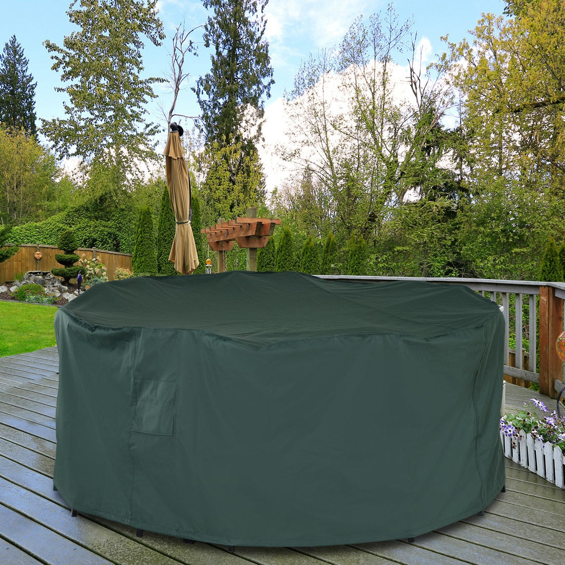 Garden Patio Large Furniture Set Round Cover 600D Oxford Waterproof, Ф193 x 80H cm, Green