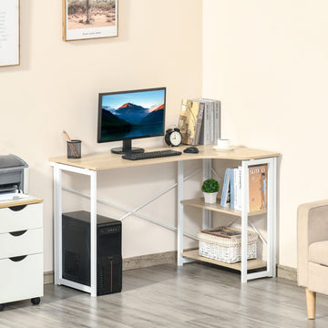 Folding Desk, L Shaped Desk, Corner Computer Desk with 2-Tier Storage Shelf for Home Office, Study Room, Workstation, Easy Assembly, 120 x 72.5 x 76.5cm, Oak Tone