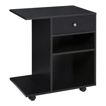 Mobile Printer Stand Rolling Cart Desk Side with CPU Stand Drawer Adjustable Shelf and Wheels 60cmx40cmx68.5cm Black