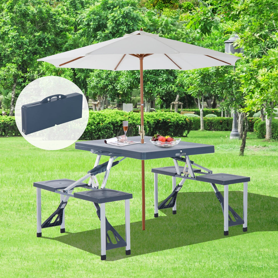 Camping 4-Seat Table Set W/Chairs-Black/Grey