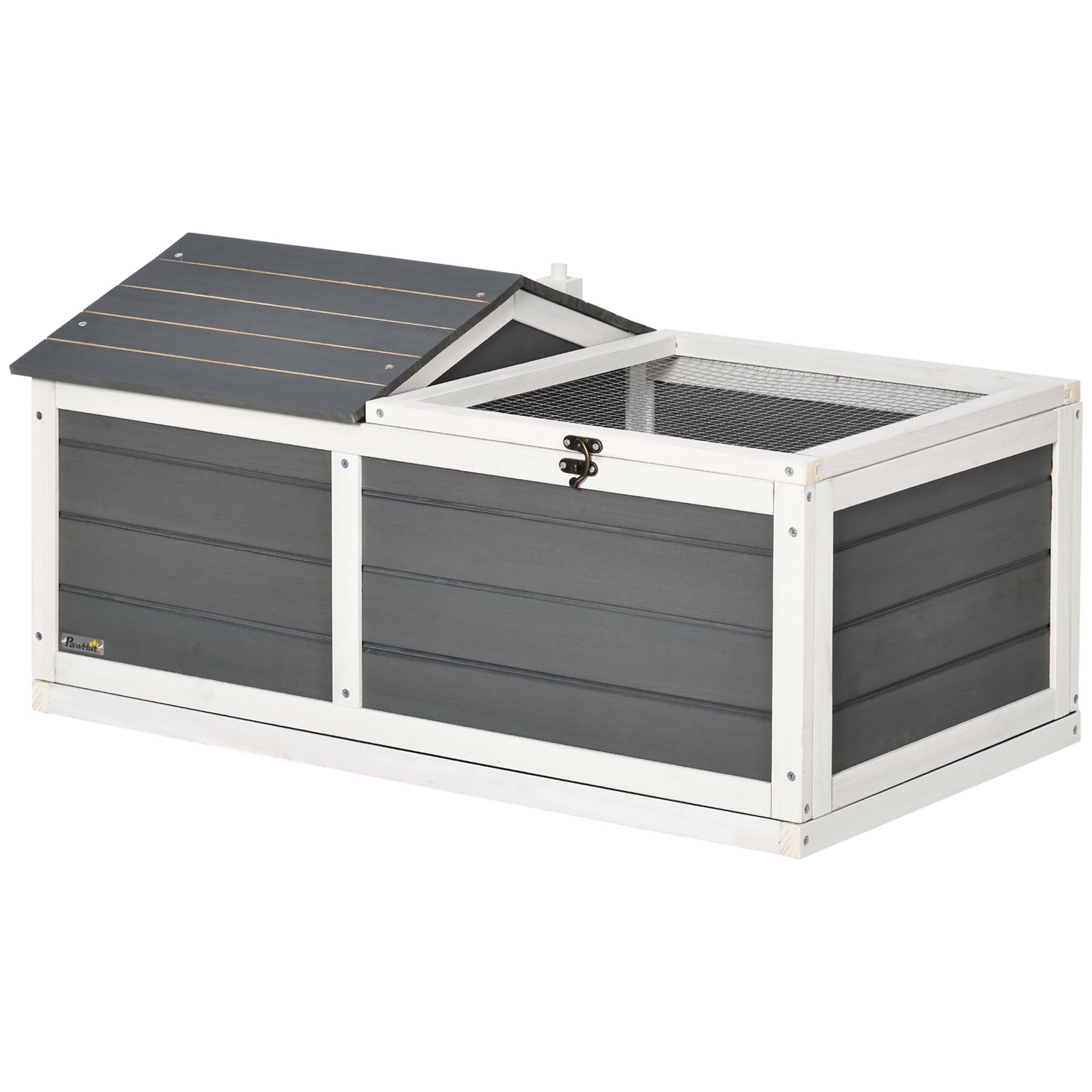 Wooden Tortoise House, Small Pet Reptile Shelter, with Hide Den and Run - Grey
