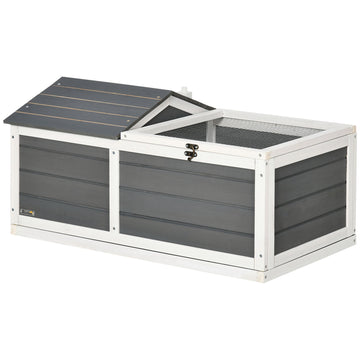 Wooden Tortoise House, Small Pet Reptile Shelter, with Hide Den and Run - Grey