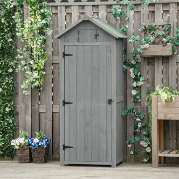 Wooden Garden Shed, Utility Outdoor Small Shed with Lockable Double Doors, Shelves and Roof Hatch, Grey