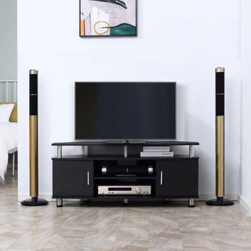 TV Unit Cabinet for TVs up to 55 Inches with Storage Shelves and Cupboard, Entertainment Centre for Living Room, Black
