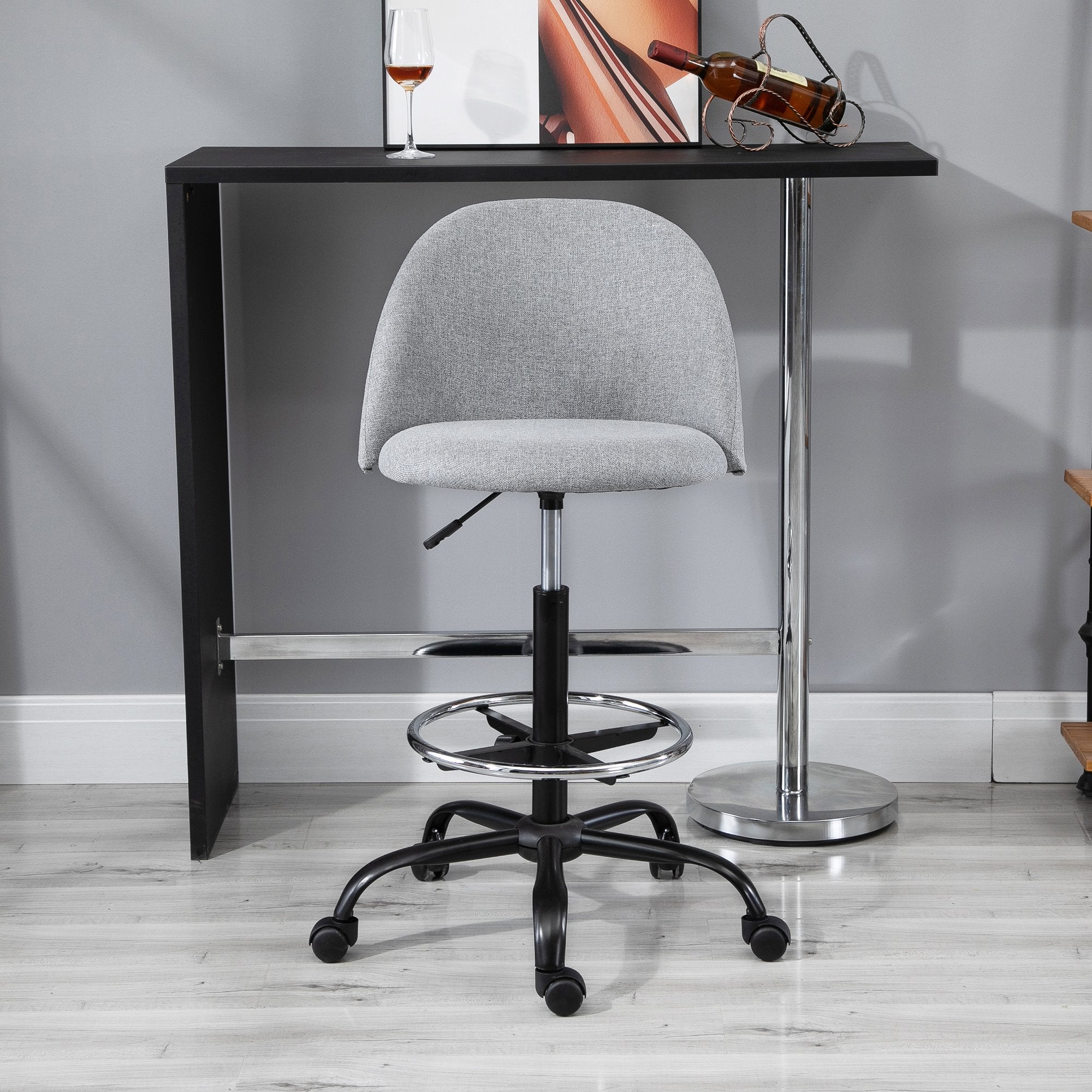 Ergonomic Drafting chair Adjustable Height w/ 5 Wheels Padded Seat Footrest 360° Swivel Freely Comfortable Versatile Use For Home Office - Grey