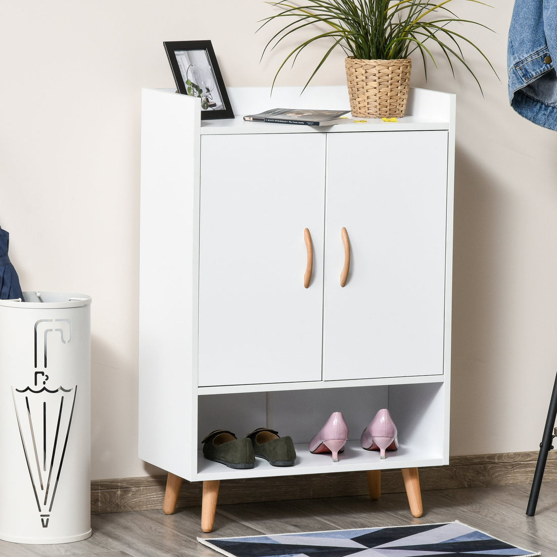 Modern Shoe Cabinet Storage Organizer with Doors and Shelves for Hallway & Entryway, 60L x 30W x 92Hcm, White