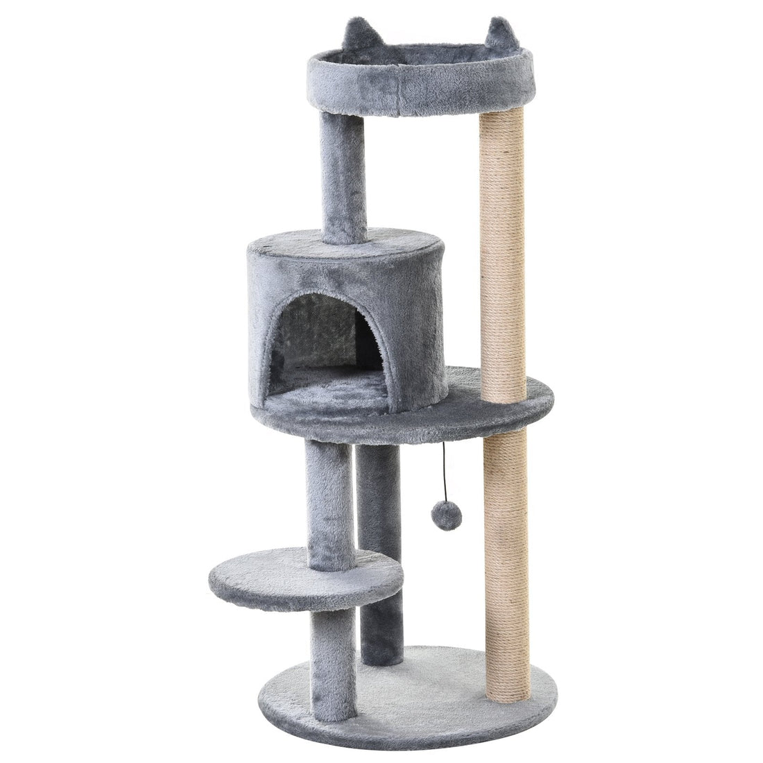 104 cm Cat Tree, Cat Condo Tree Tower, Cat Activity Centre with Scratching Posts, Plush Perch, Hanging Ball - Grey