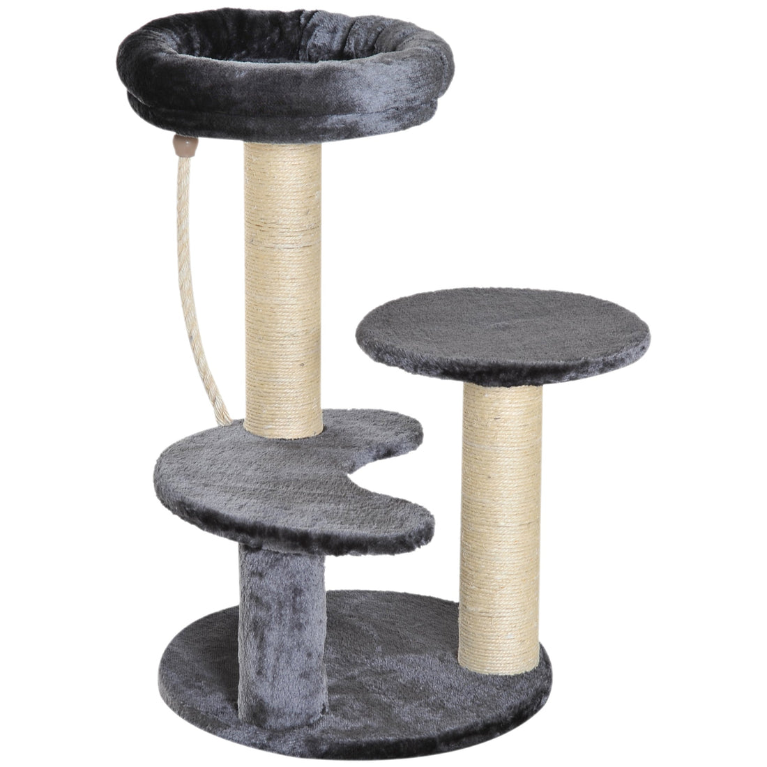 65cm Cat Tree, Cat Tower for Kittens, Small Cat Condo with Sisal Scratching Posts, Hanging Rope, Perches - Grey