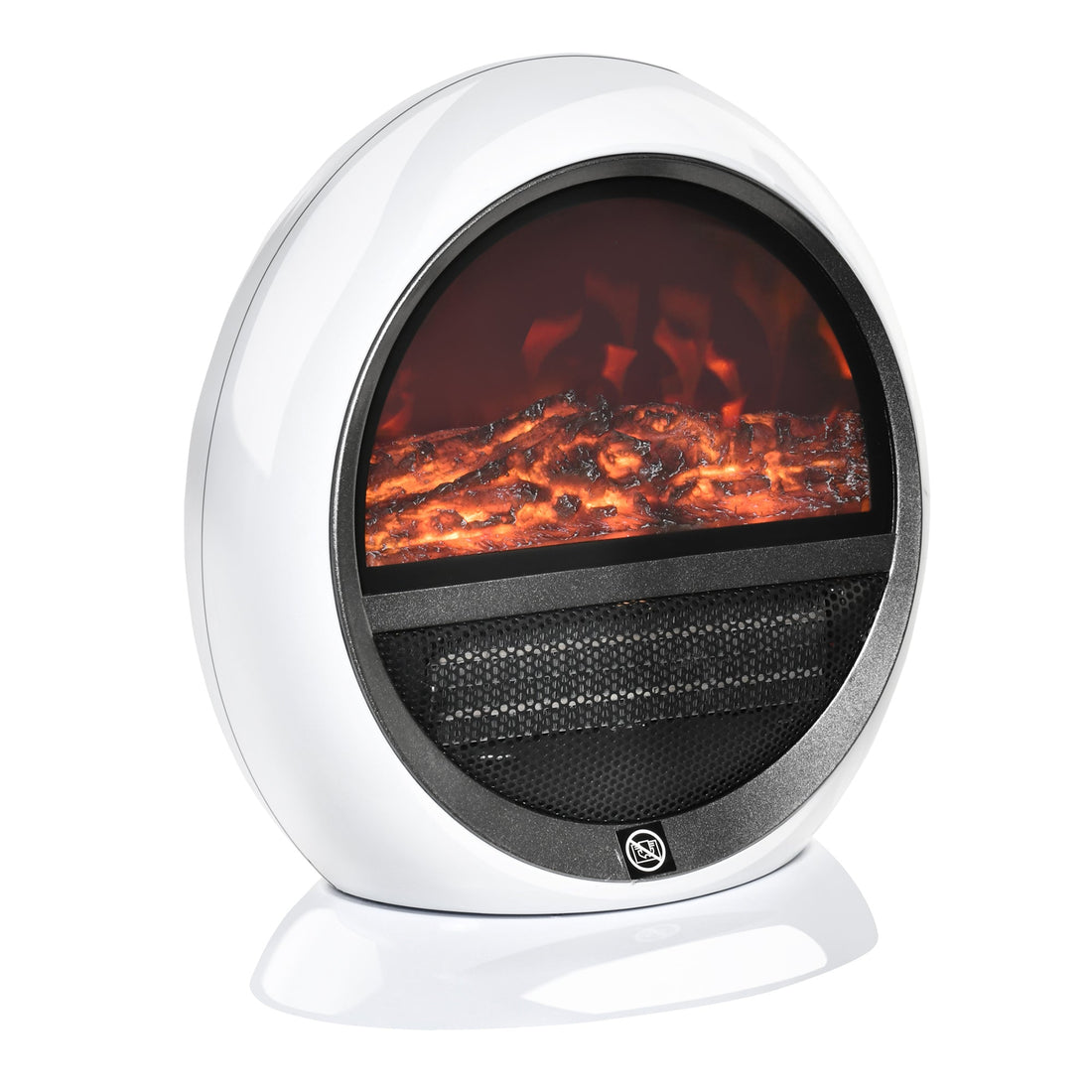 Freestanding Electric Fireplace Indoor Space Table Top Heater with Realistic Flame Effect, Rotatable Head, Overheating Protection, 1500W, White