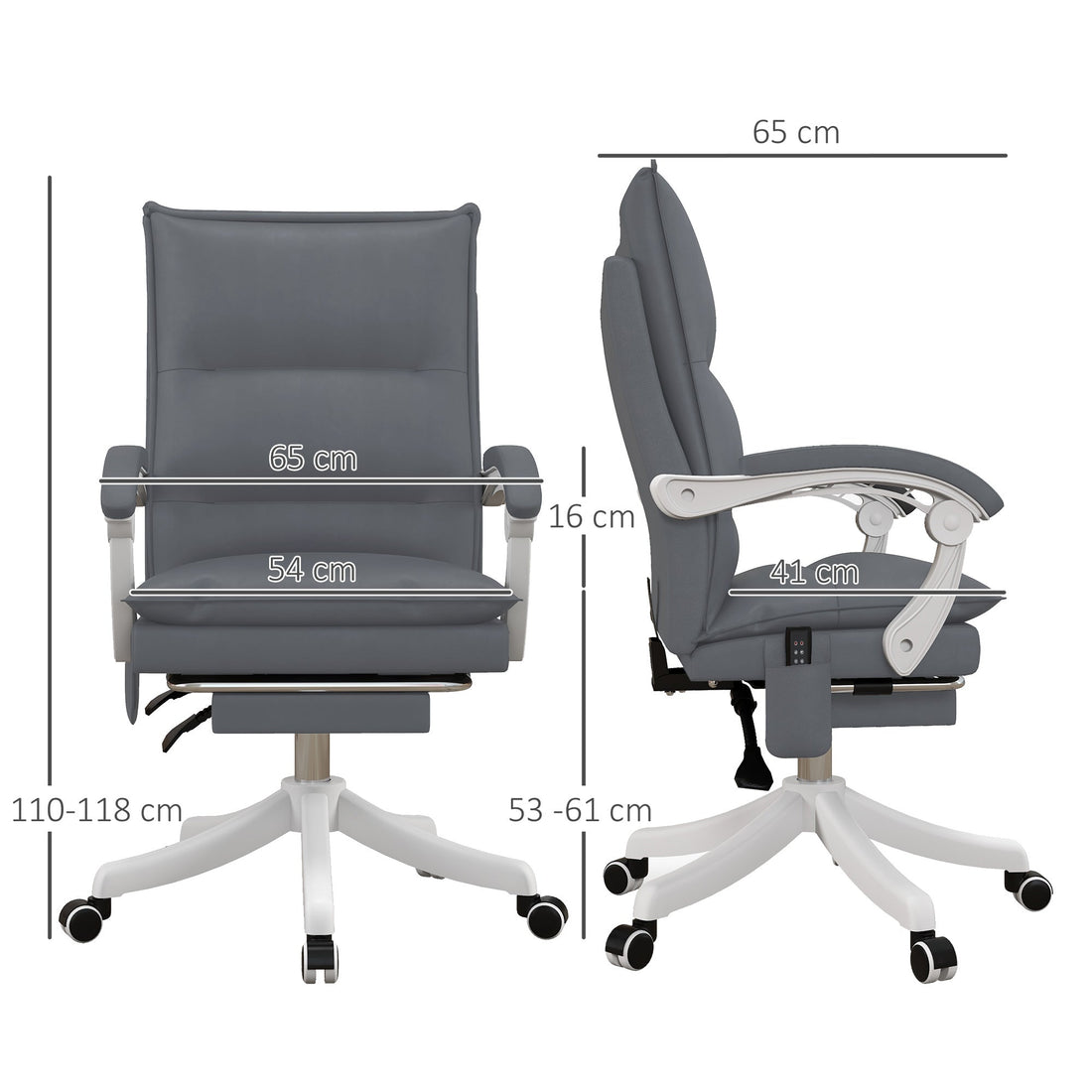 Vibration Massage Office Chair with Heat, Ergonomic Computer Desk Chairs, Faux Leather Desk Chair with Footrest, Armrest and Reclining Backrest, Charcoal Grey