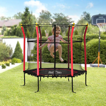 5.4 FT/ 64 Inch Kids Trampoline With Enclosure Net Mini Indoor Outdoor Trampolines for Child Toddler Age 3-10 Years Red