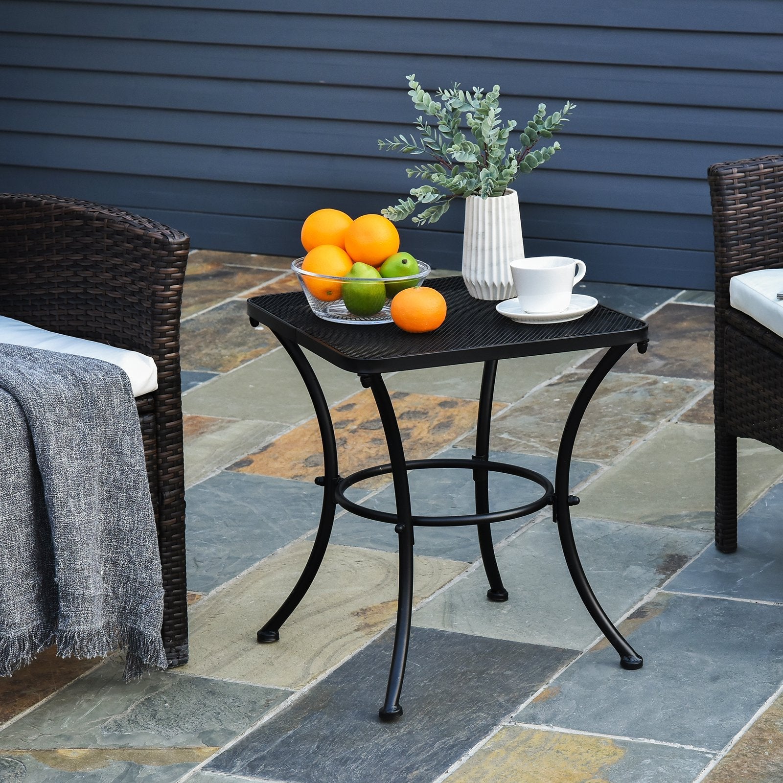 Square Garden Metal Bistro Table Outdoor Patio Coffee Side Desk - Black 45L X 45W X 50H CM