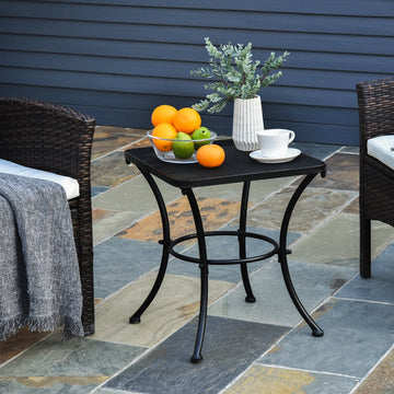 Square Garden Metal Bistro Table Outdoor Patio Coffee Side Desk - Black 45L X 45W X 50H CM