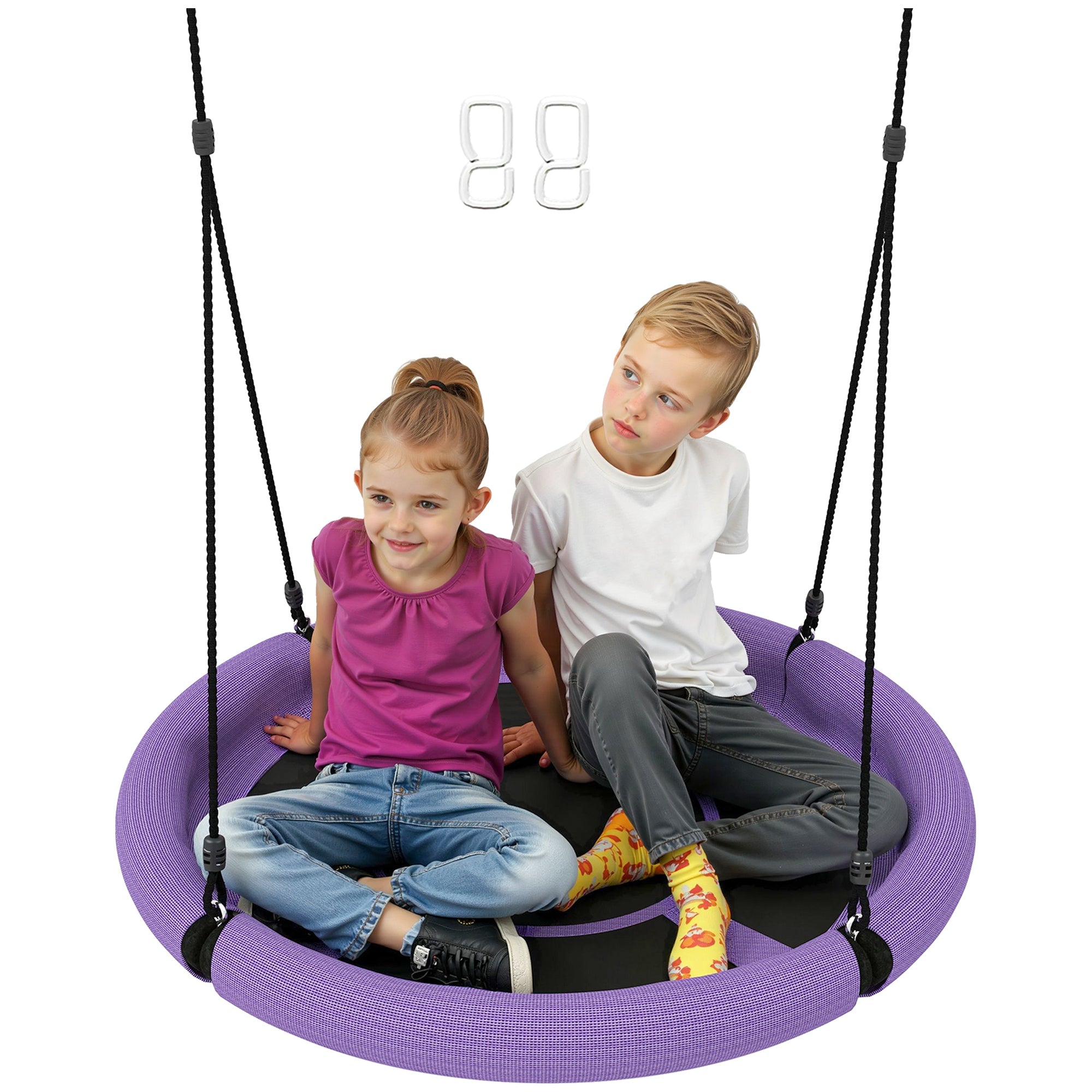 100cm Diameter Nest Seat for Kids with Height Adjustable Hanging Ropes for Outdoor, Playground, Garden, Purple