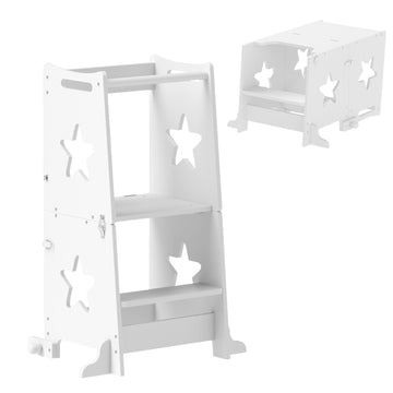 2-in-1 Toddler Step Stool with Safety Rail for Kitchen, Bathroom, White