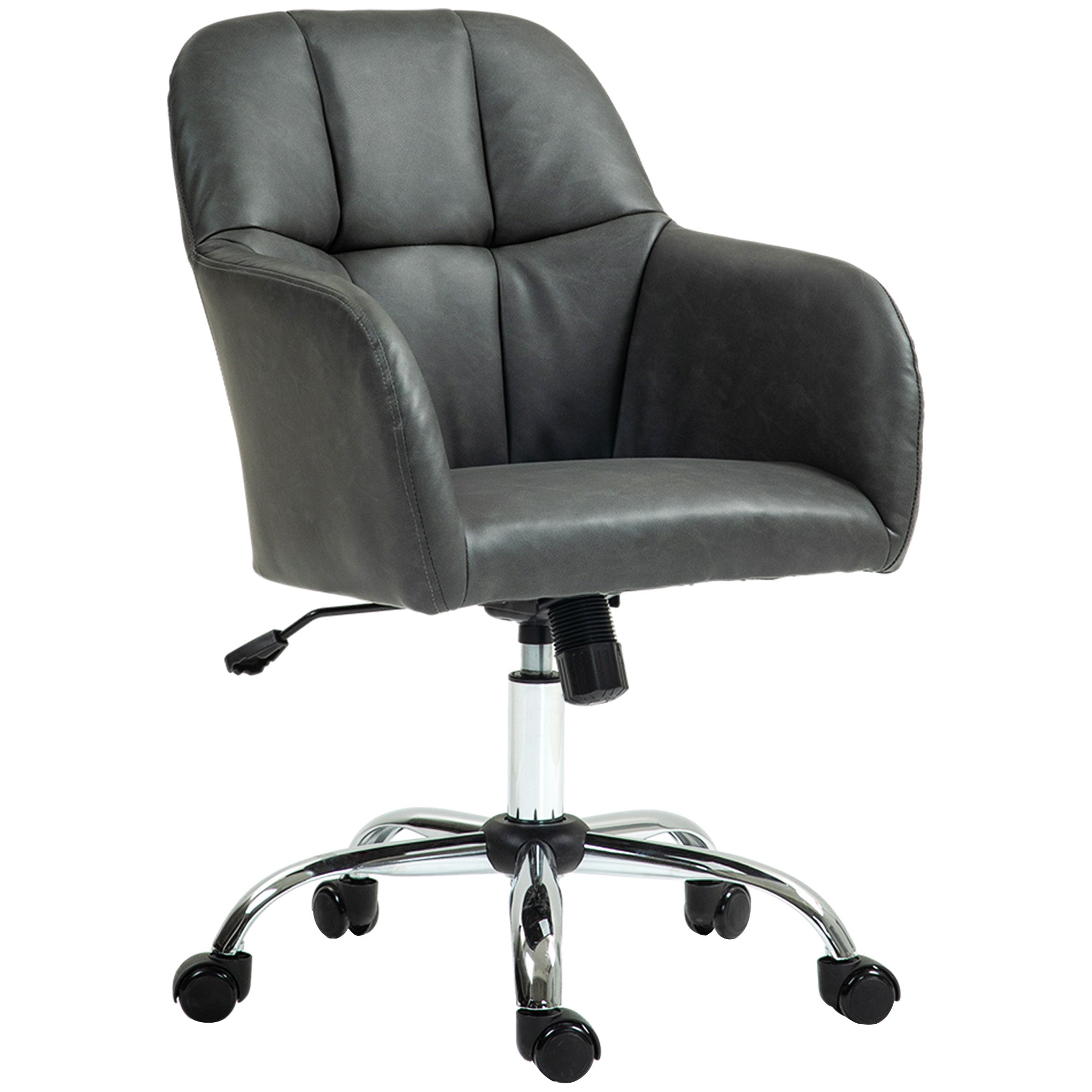 Faux Leather Tub Office Chair, with Wheels - Grey