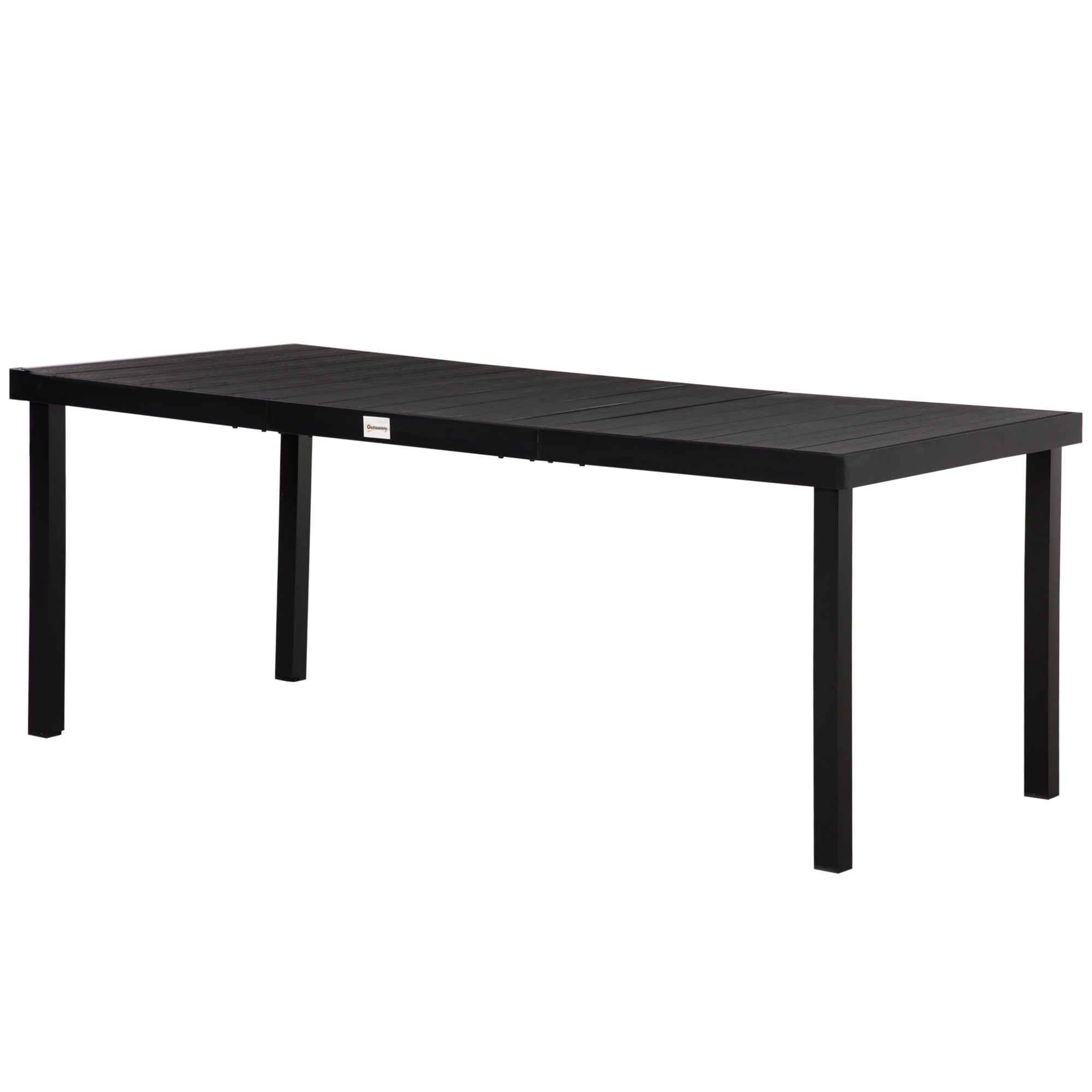 Aluminium Outdoor Garden Dining Table for 8 People, Faux Wood Top, for Garden, Patio, 190 x 90 x 74cm, Black