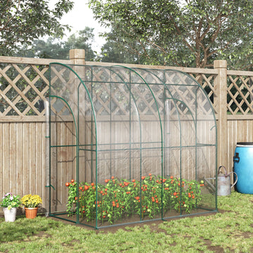 Walk-In Greenhouse, Lean-to Small Greenhouse with Zipped Roll Up Doors, Tomato Greenhouse with Plastic Cover and Sloping Top for Flowers, Vegetables and Herbs, 214cm x 118cm x 212cm, Clear