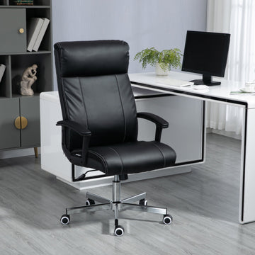 Massage Office Chair, PU Desk Chair with 6 Point Massage, High Back Computer Chair with Metal Legs, Thick Seat, Remote Control and Adjustable Height, Black