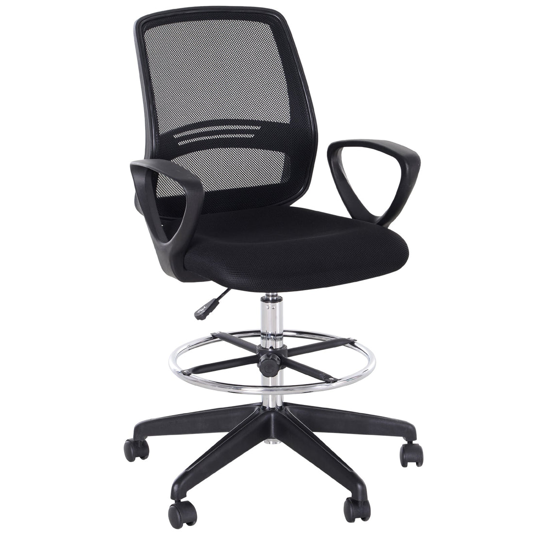 Ergonomic Mesh Back Drafting Chair, Tall Office Chair, Draughtsman Chair with Adjustable Height and Footrest 360° Swivel, Black
