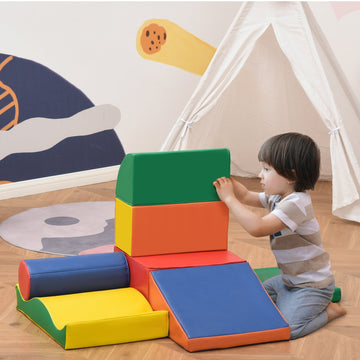 Soft Play Set, 7 Piece Soft Foam Blocks, Toddler Climb and Crawl Activity Play Set for 1-3 Years, Soft Play Equipment for Building and Stacking, Educational Play, Red